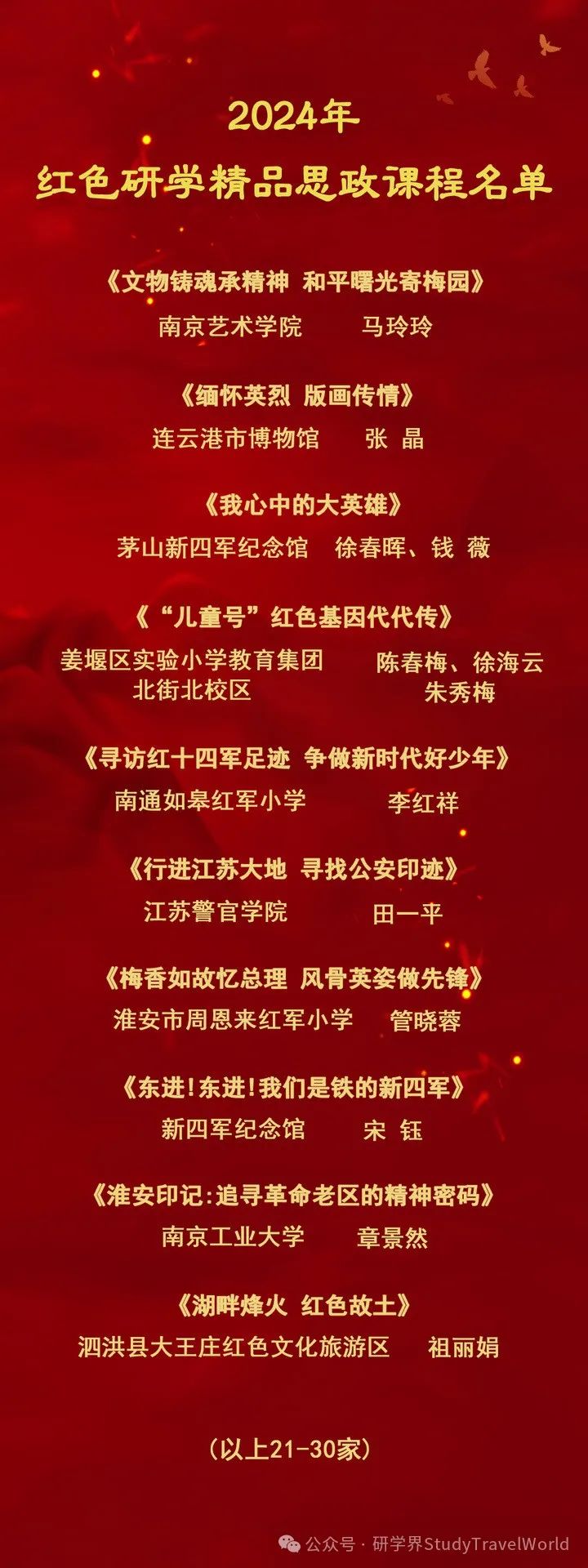 30门课程上榜！江苏红色研学精品思政课程遴选结果公布