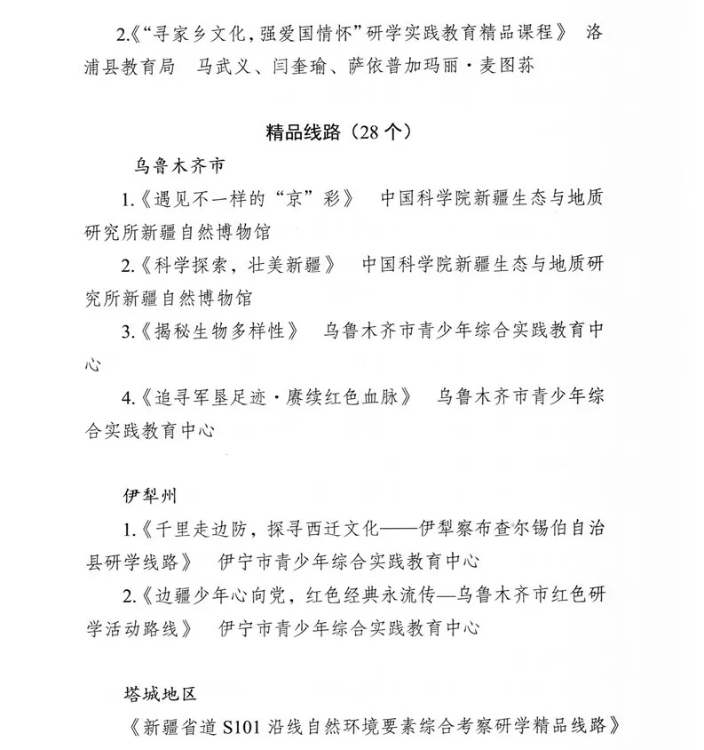 新疆公示第三批研学基（营）地和首批精品课程、线路【附详细名单】