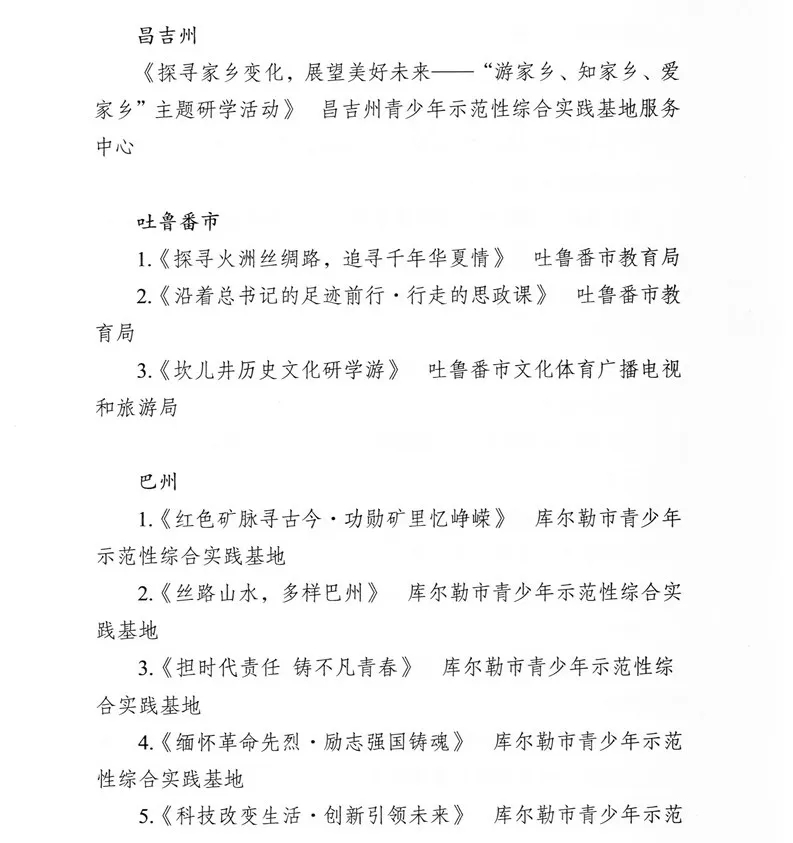 新疆公示第三批研学基（营）地和首批精品课程、线路【附详细名单】